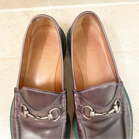 Gucci Men’s Brown Leather Green Sole Horsebit Loafers main image 11